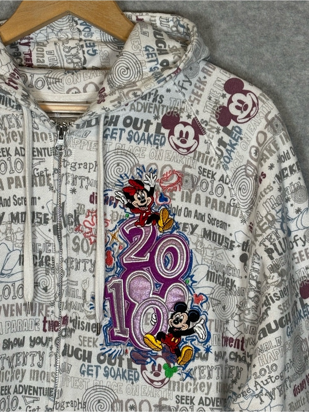 Disney Parks 2010 Celebration Embroidered Full-Zip Hoodie-White-Women Size 2X